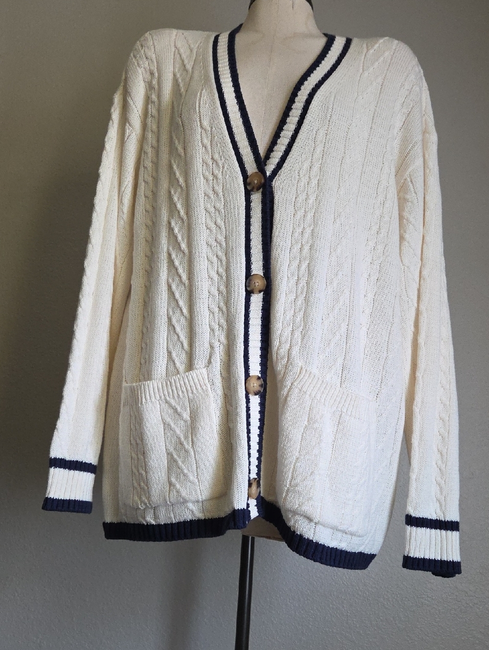 St. John's Bay Ivory Combo Women's Sweater Cardigan